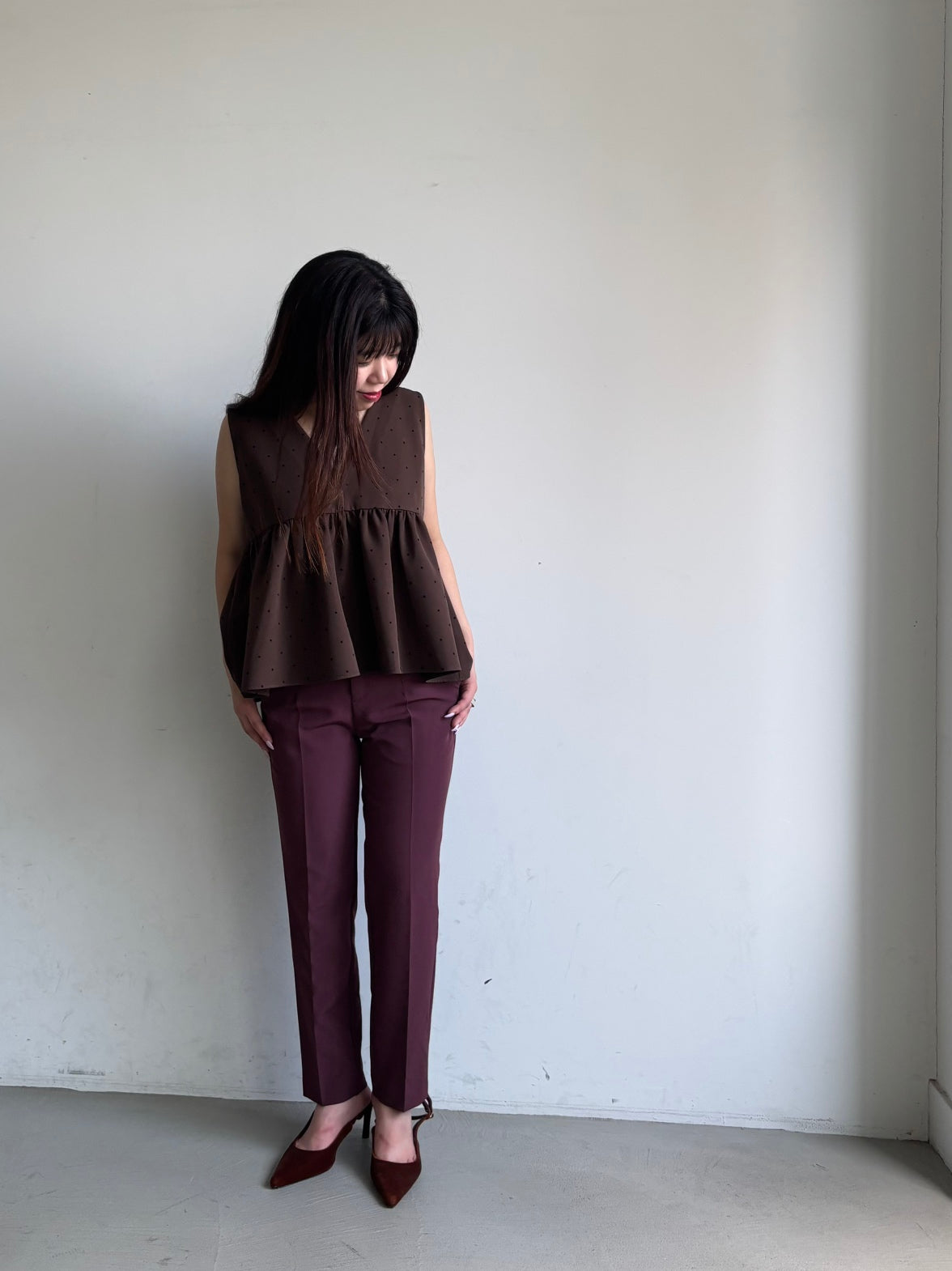 コカ coca フロッキードットペプラムベスト （Black） Black