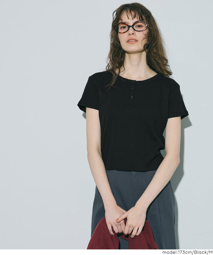 コカ coca リブヘンリーネックTシャツ （Black） Black