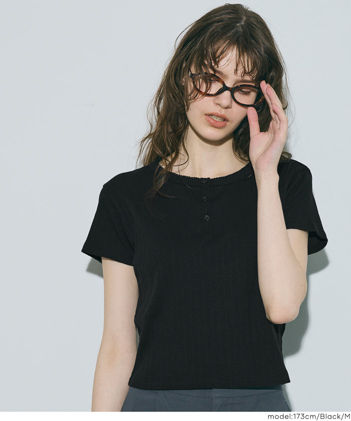 コカ coca リブヘンリーネックTシャツ （Black） Black