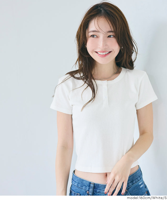 コカ coca リブヘンリーネックTシャツ （Black） Black