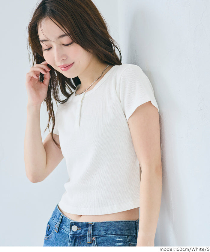 コカ coca リブヘンリーネックTシャツ （Black） Black