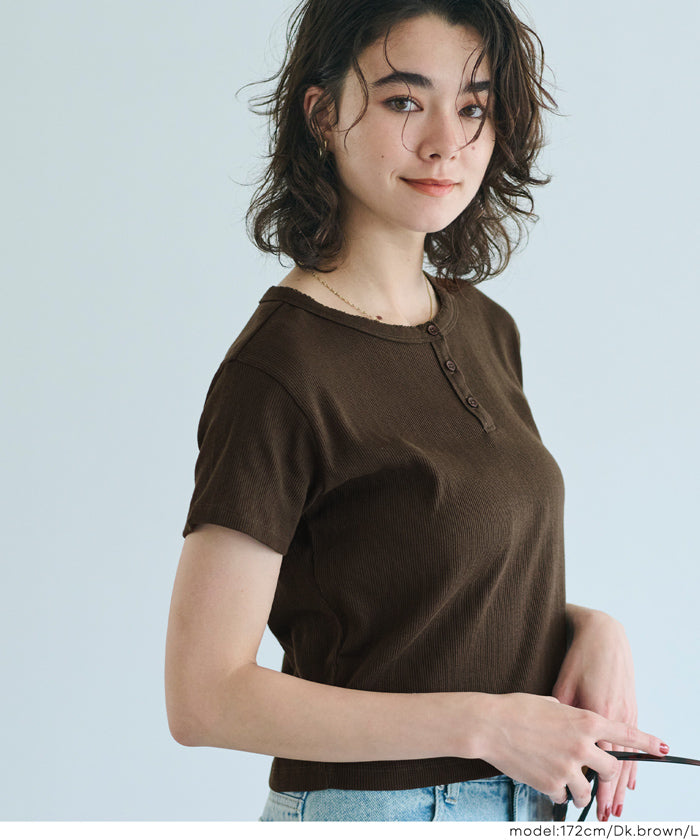 コカ coca リブヘンリーネックTシャツ （Black） Black