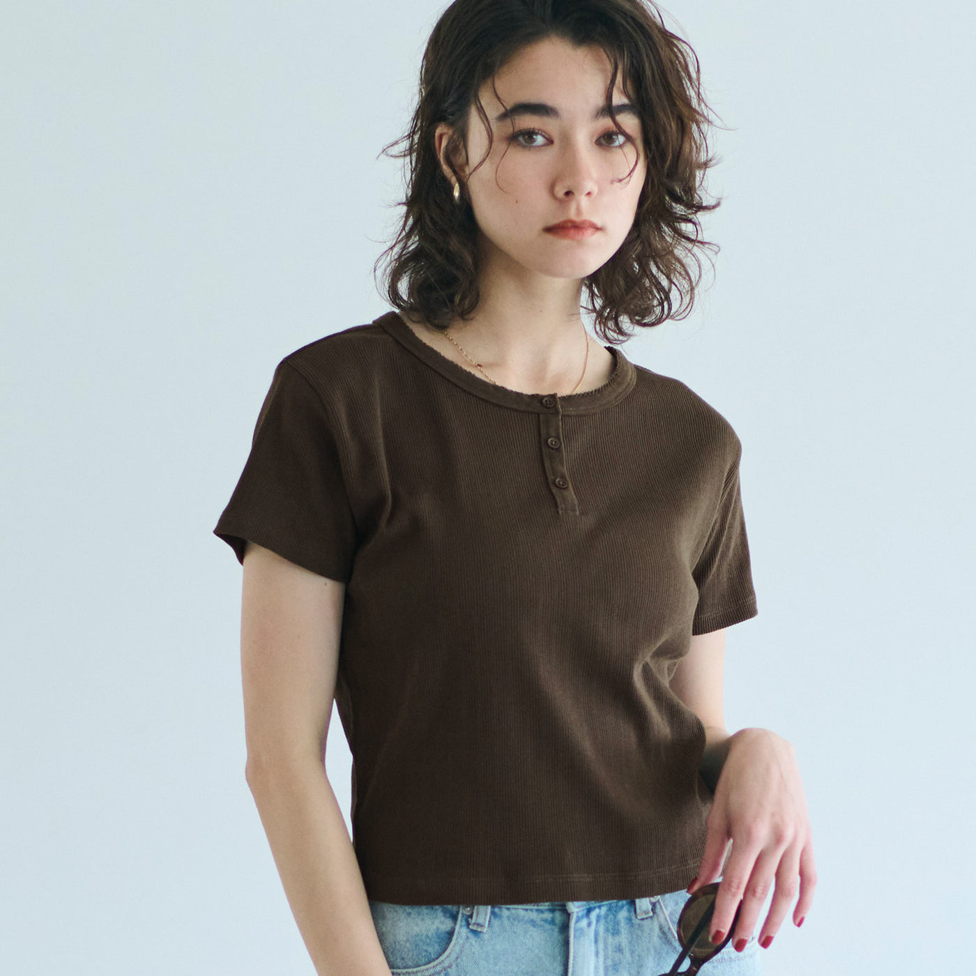 コカ coca リブヘンリーネックTシャツ （Dk.brown） Dk.brown
