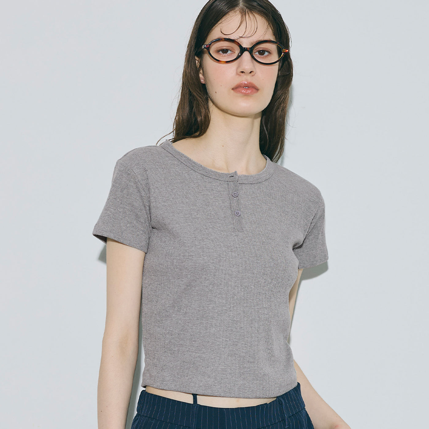 コカ coca リブヘンリーネックTシャツ （Gray） Gray