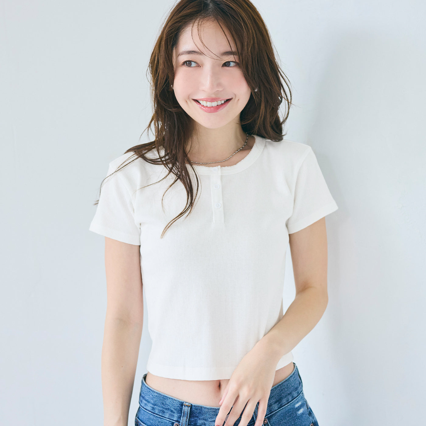 コカ coca リブヘンリーネックTシャツ （White） White