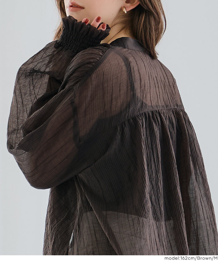 コカ coca シアーギャザーAラインブラウス （Brown） Brown