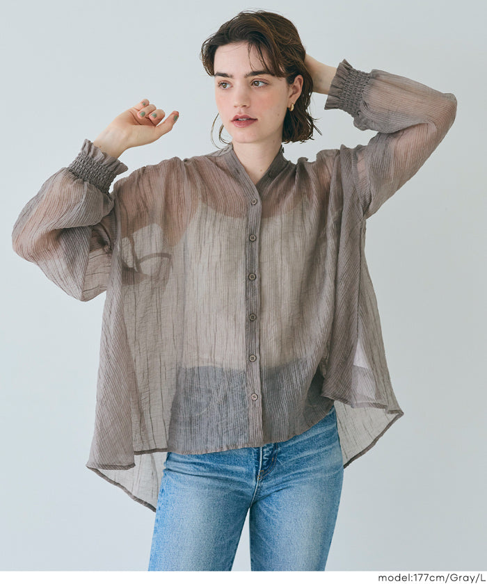 コカ coca シアーギャザーAラインブラウス （Brown） Brown