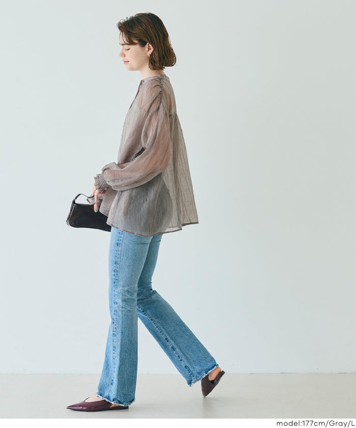 コカ coca シアーギャザーAラインブラウス （Brown） Brown