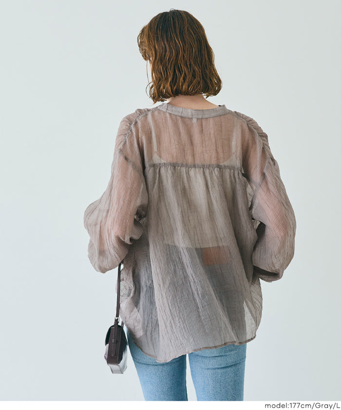 コカ coca シアーギャザーAラインブラウス （Brown） Brown