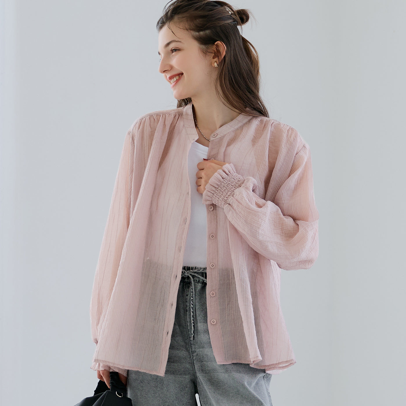 コカ coca シアーギャザーAラインブラウス （Pink） Pink
