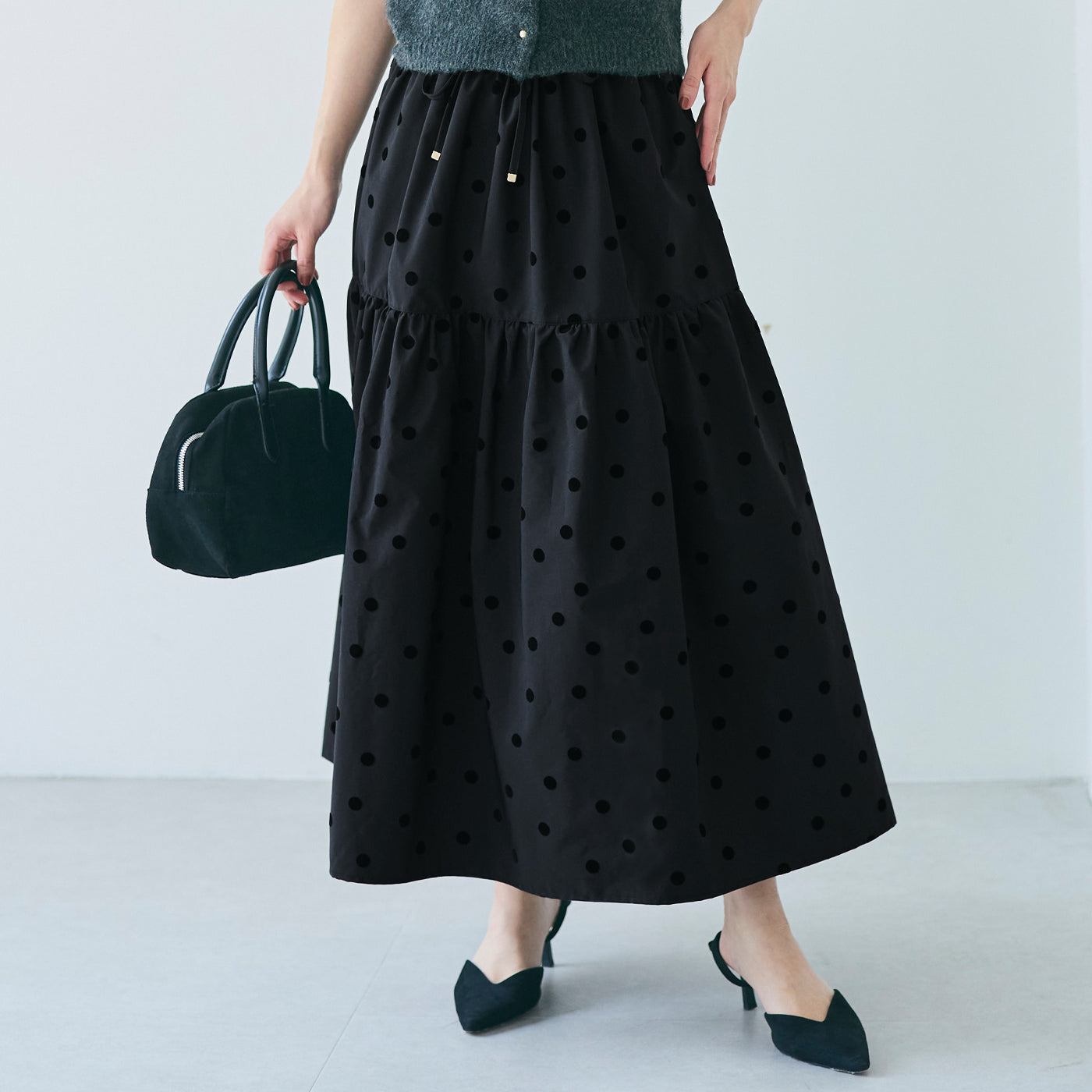 コカ coca フロッキープリントティアードスカート （Black） Black