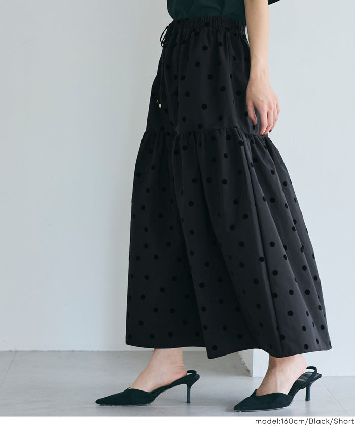 コカ coca フロッキープリントティアードスカート （Black） Black
