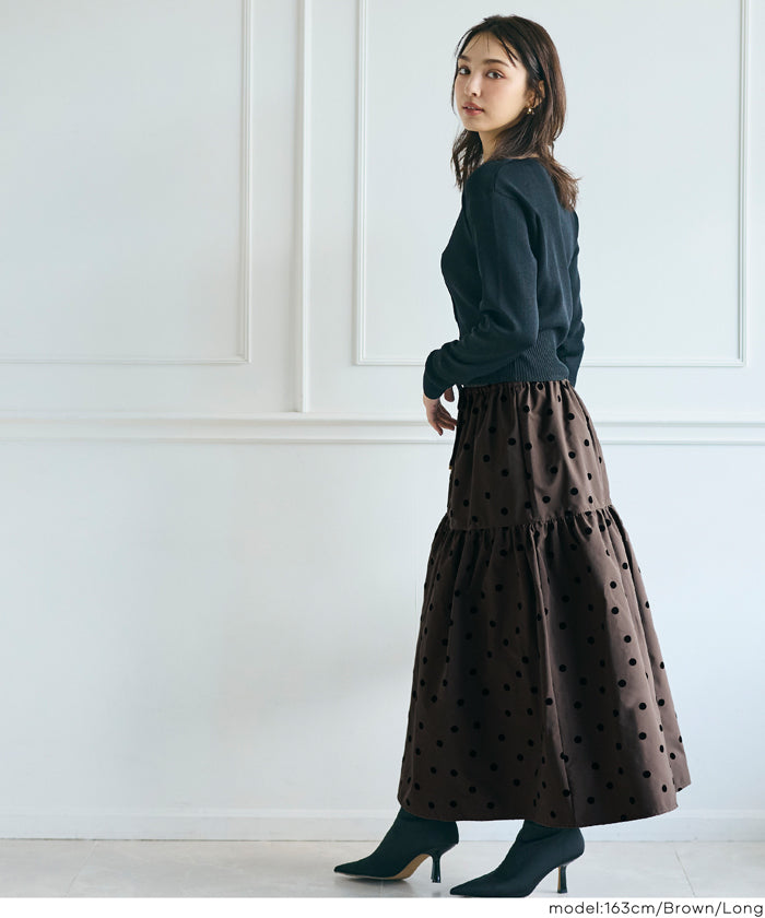 コカ coca フロッキープリントティアードスカート （Black） Black