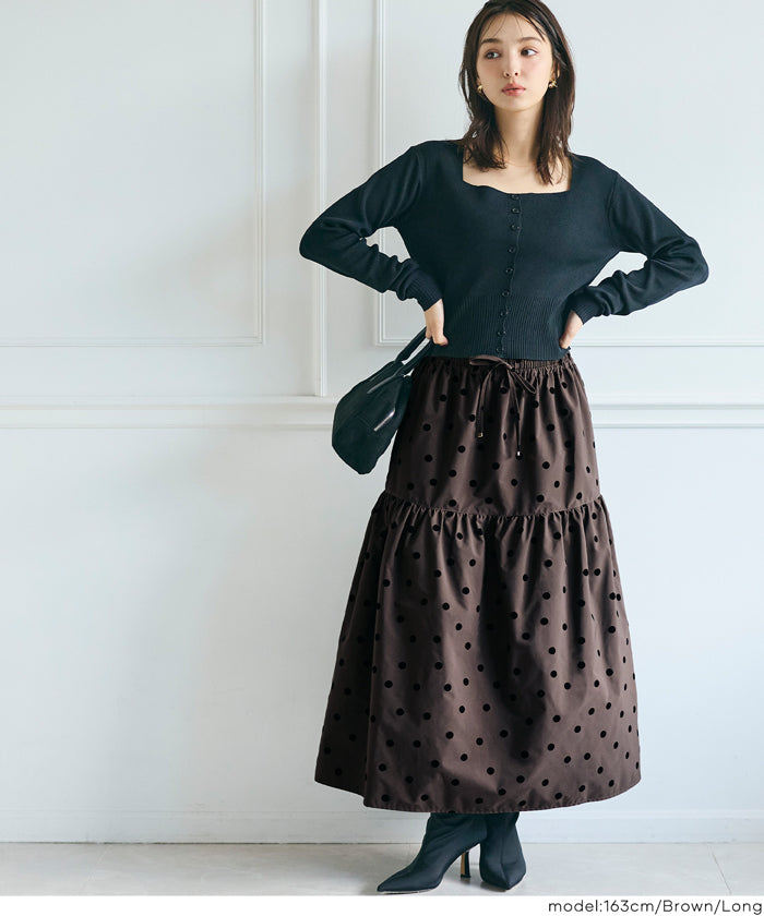 コカ coca フロッキープリントティアードスカート （Black） Black