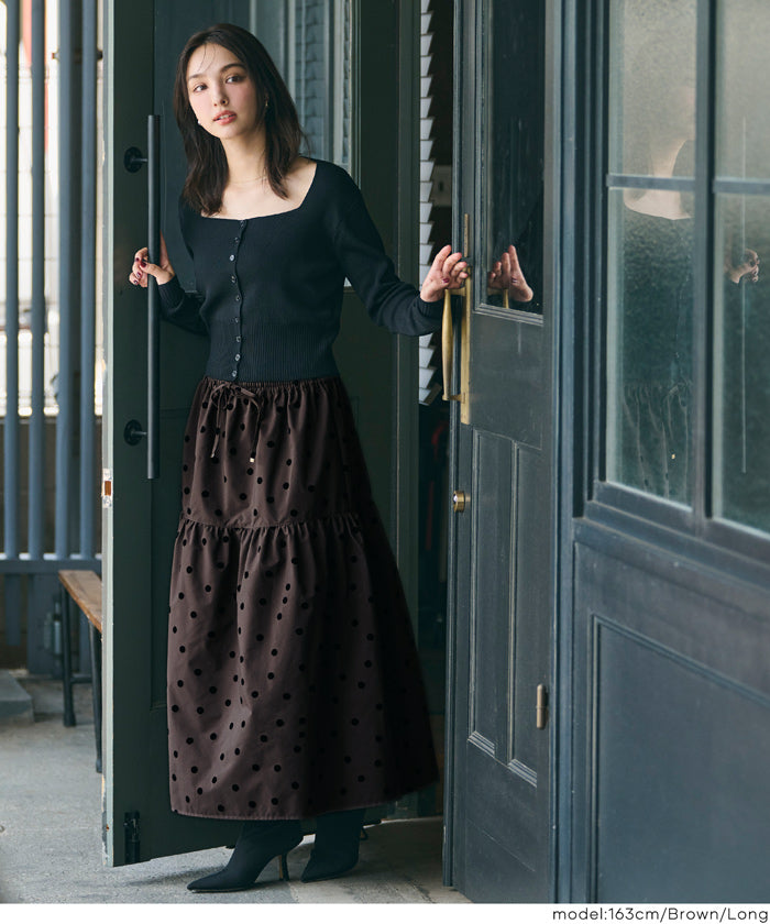 コカ coca フロッキープリントティアードスカート （Black） Black