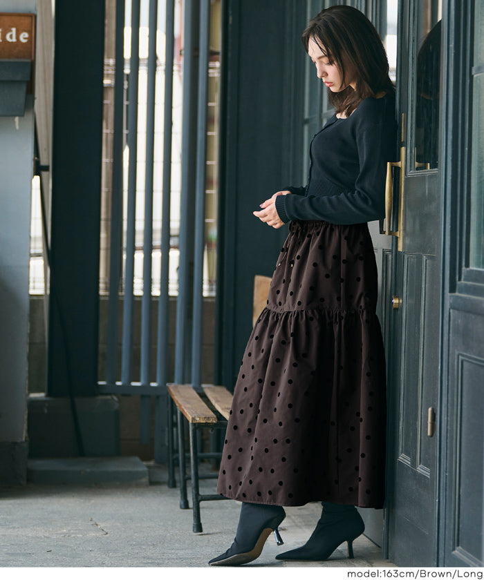 コカ coca フロッキープリントティアードスカート （Black） Black