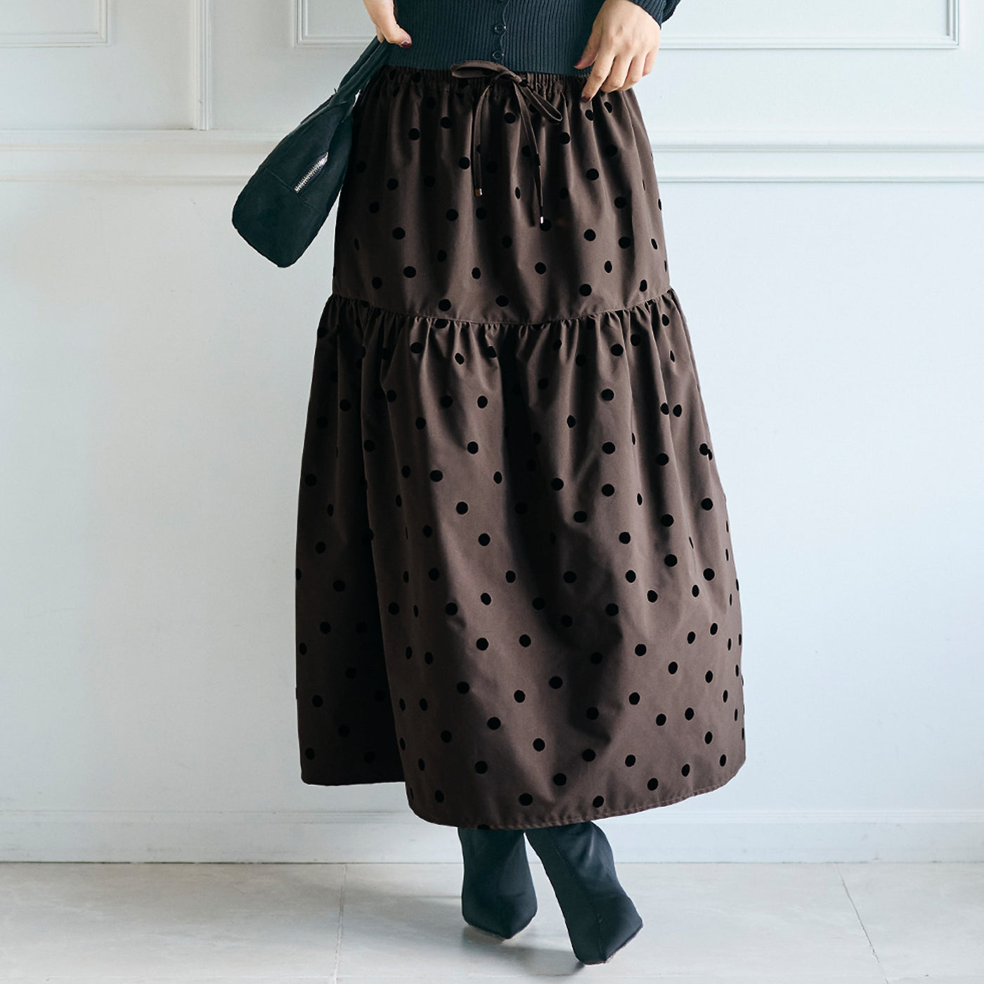 コカ coca フロッキープリントティアードスカート （Brown） Brown