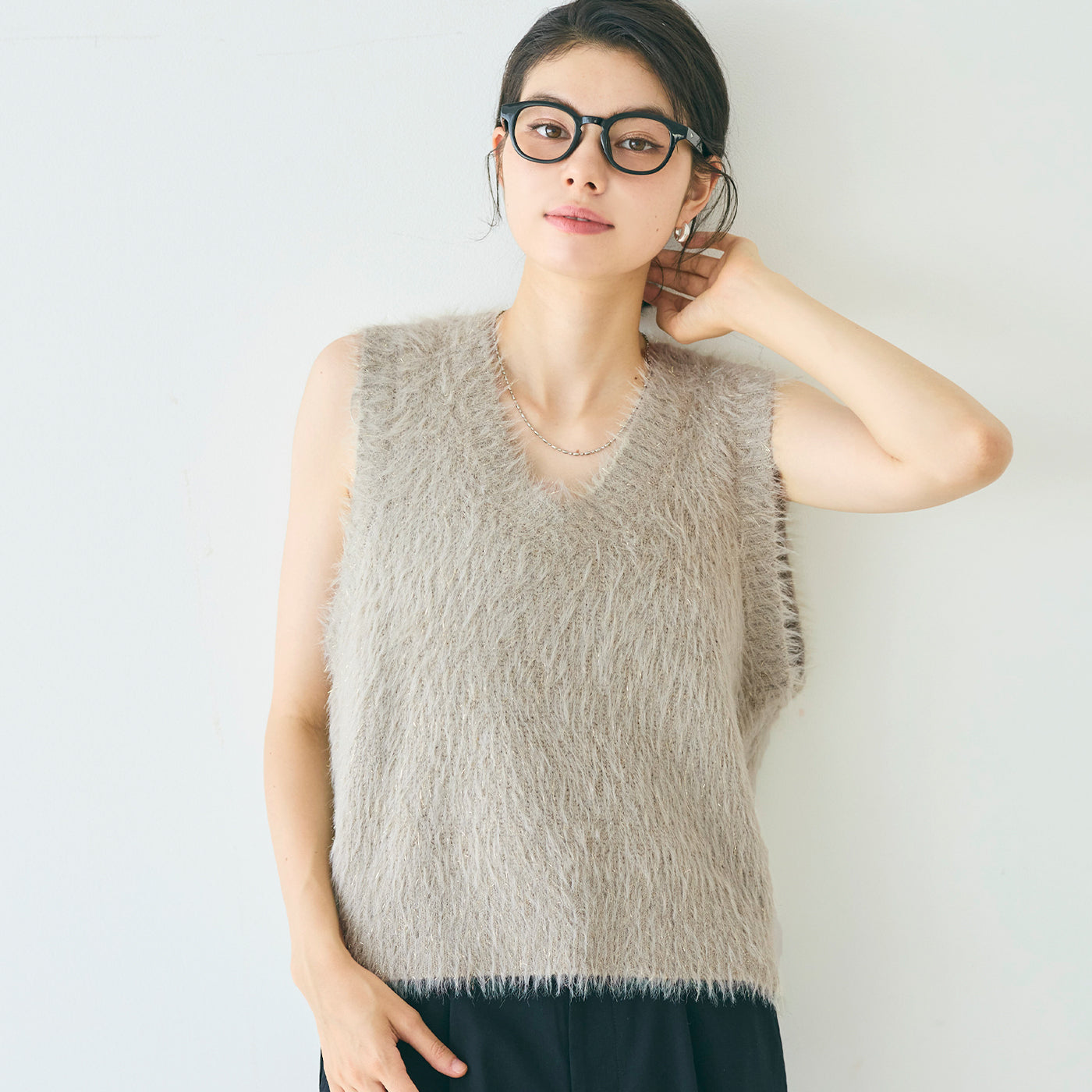 コカ coca ラメふんわりシャギーVネックニットベスト （Lt.beige） Lt.beige