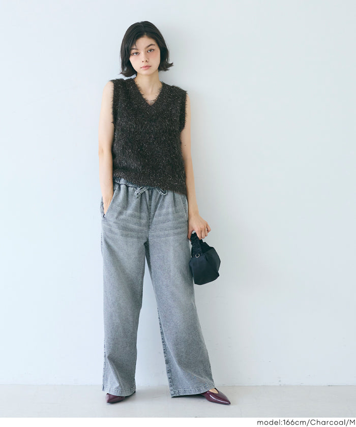 コカ coca ラメふんわりシャギーVネックニットベスト （Lt.beige） Lt.beige