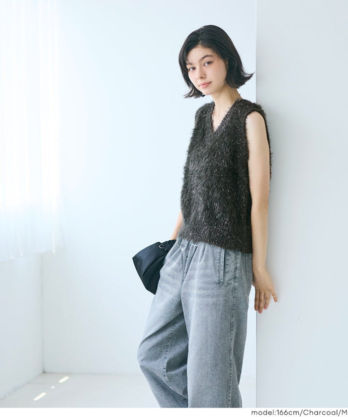コカ coca ラメふんわりシャギーVネックニットベスト （Lt.beige） Lt.beige