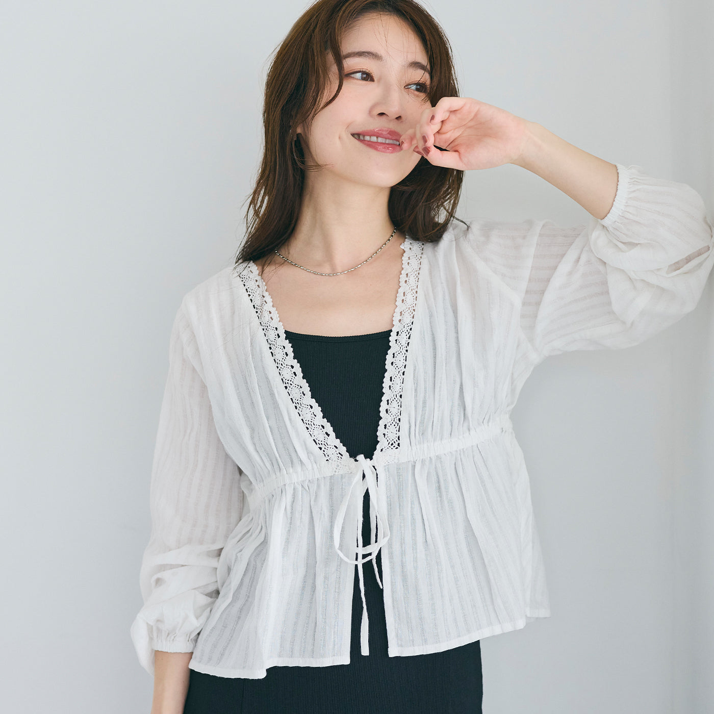 コカ coca コットンドビーストライプブラウス （White） White