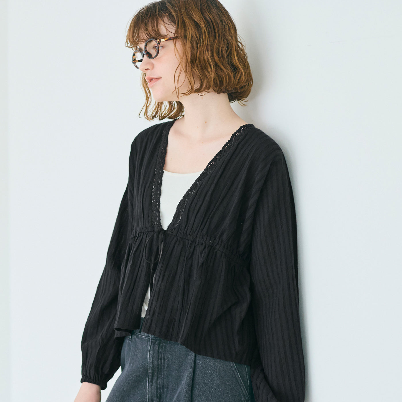 コカ coca コットンドビーストライプブラウス （Black） Black