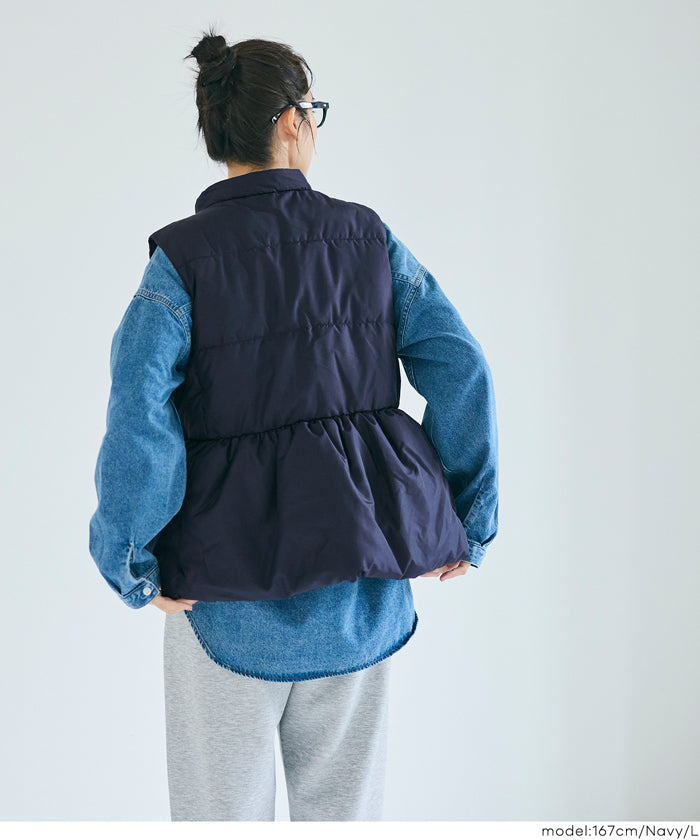 コカ coca フード付きペプラム中綿ベスト （Navy） Navy