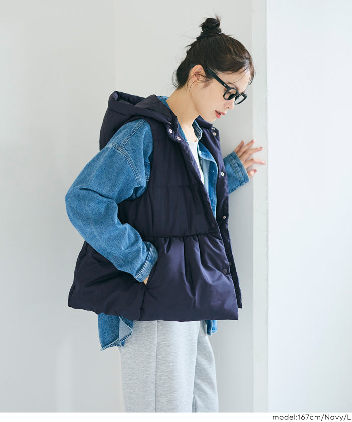 コカ coca フード付きペプラム中綿ベスト （Navy） Navy