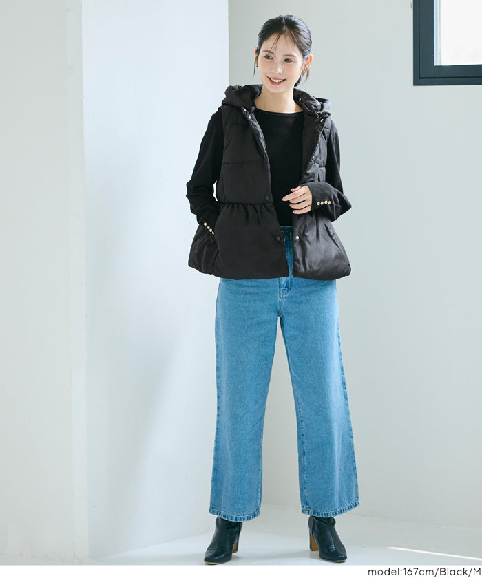 コカ coca フード付きペプラム中綿ベスト （Navy） Navy