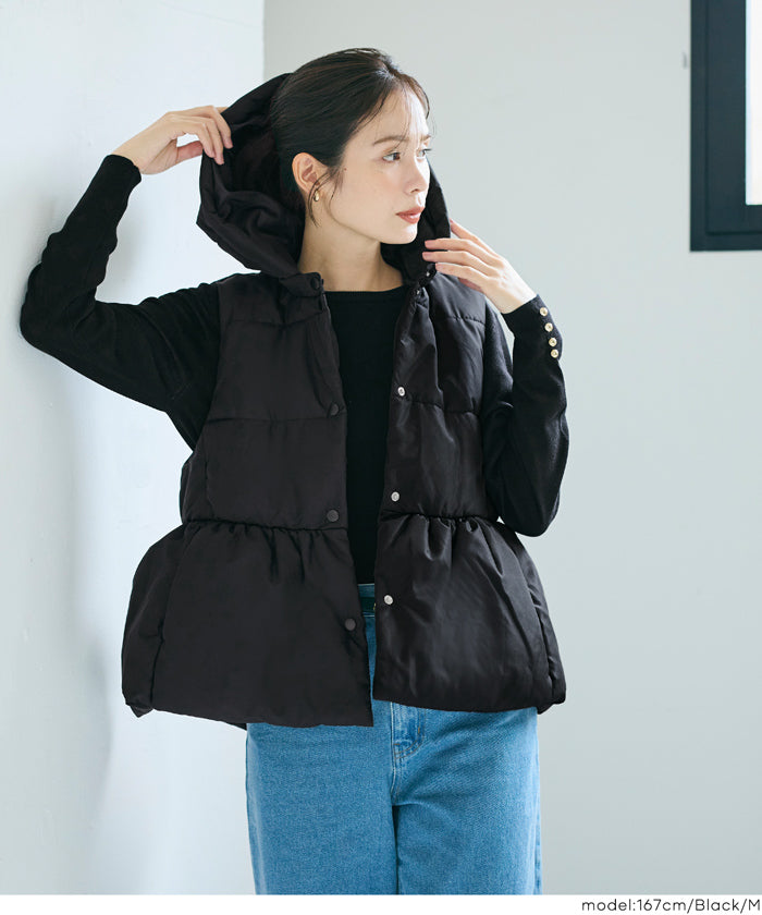 コカ coca フード付きペプラム中綿ベスト （Navy） Navy