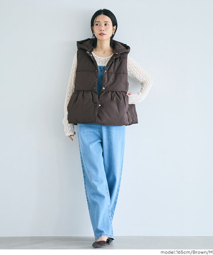 コカ coca フード付きペプラム中綿ベスト （Navy） Navy