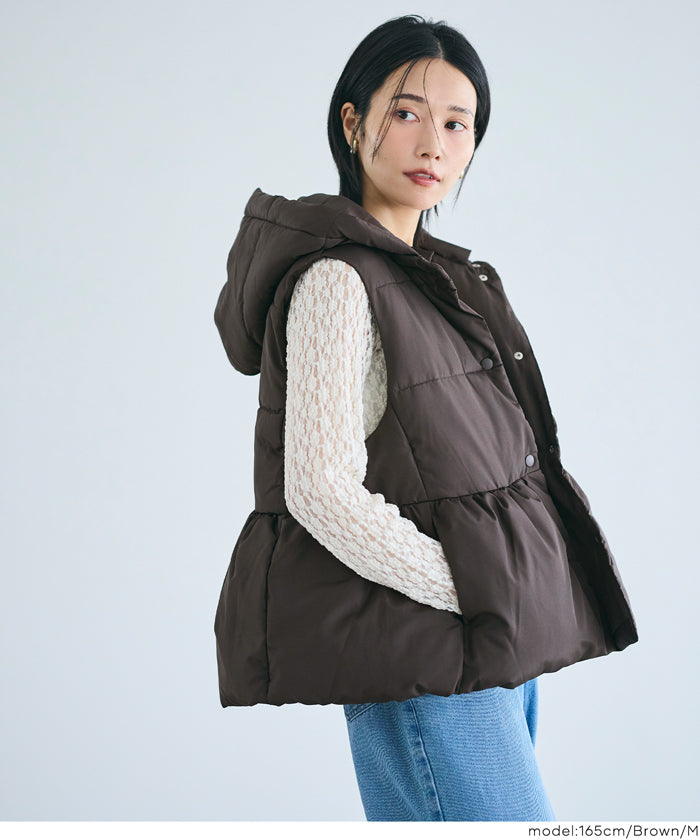 コカ coca フード付きペプラム中綿ベスト （Navy） Navy