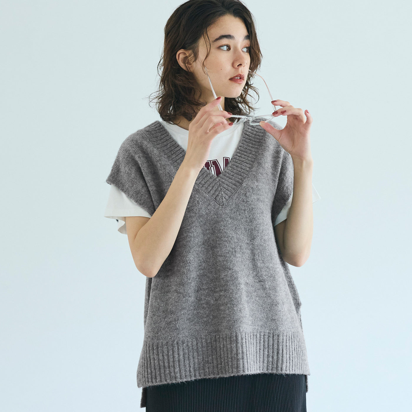 コカ coca ヤク風Vネックニットベスト （Gray） Gray