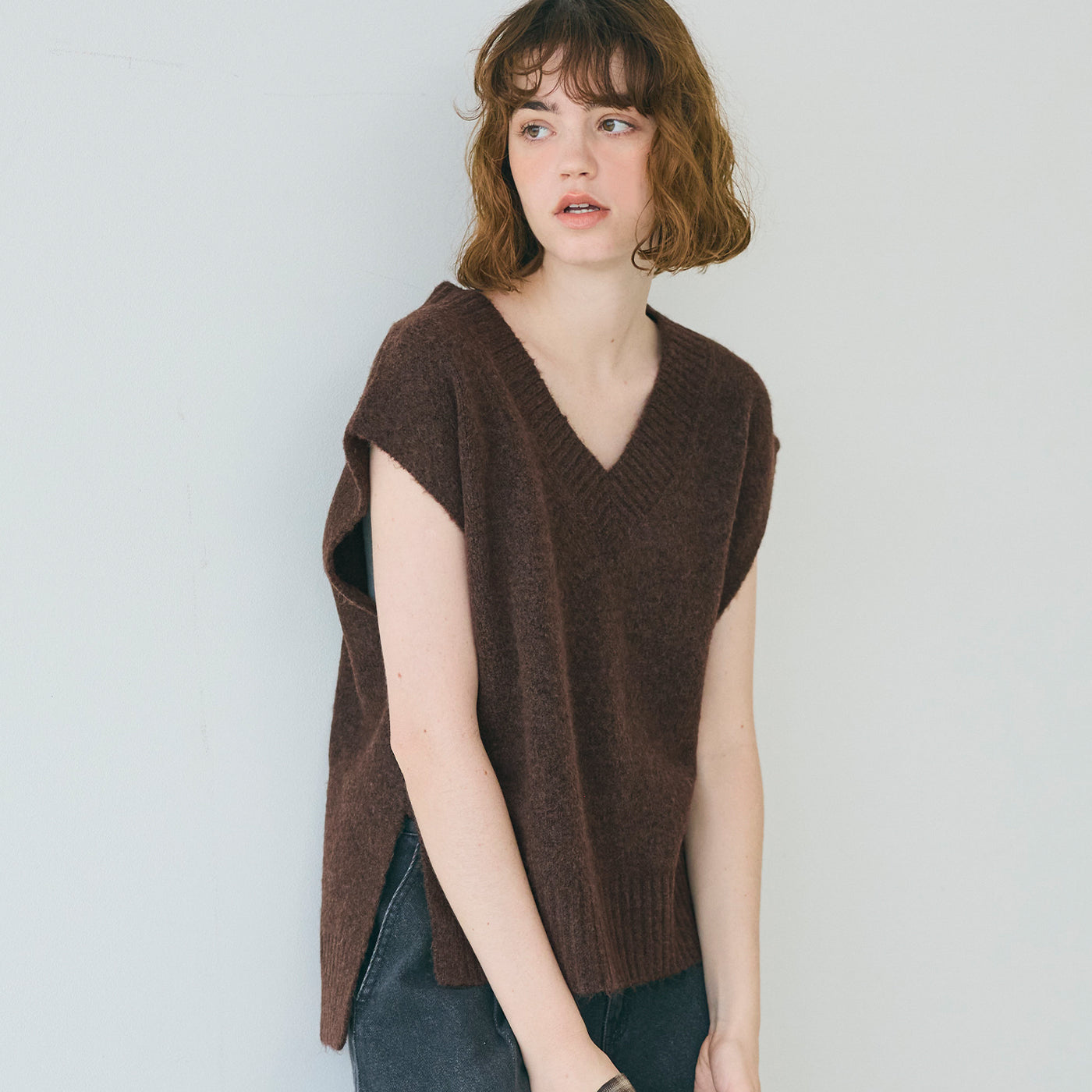 コカ coca ヤク風Vネックニットベスト （Brown） Brown