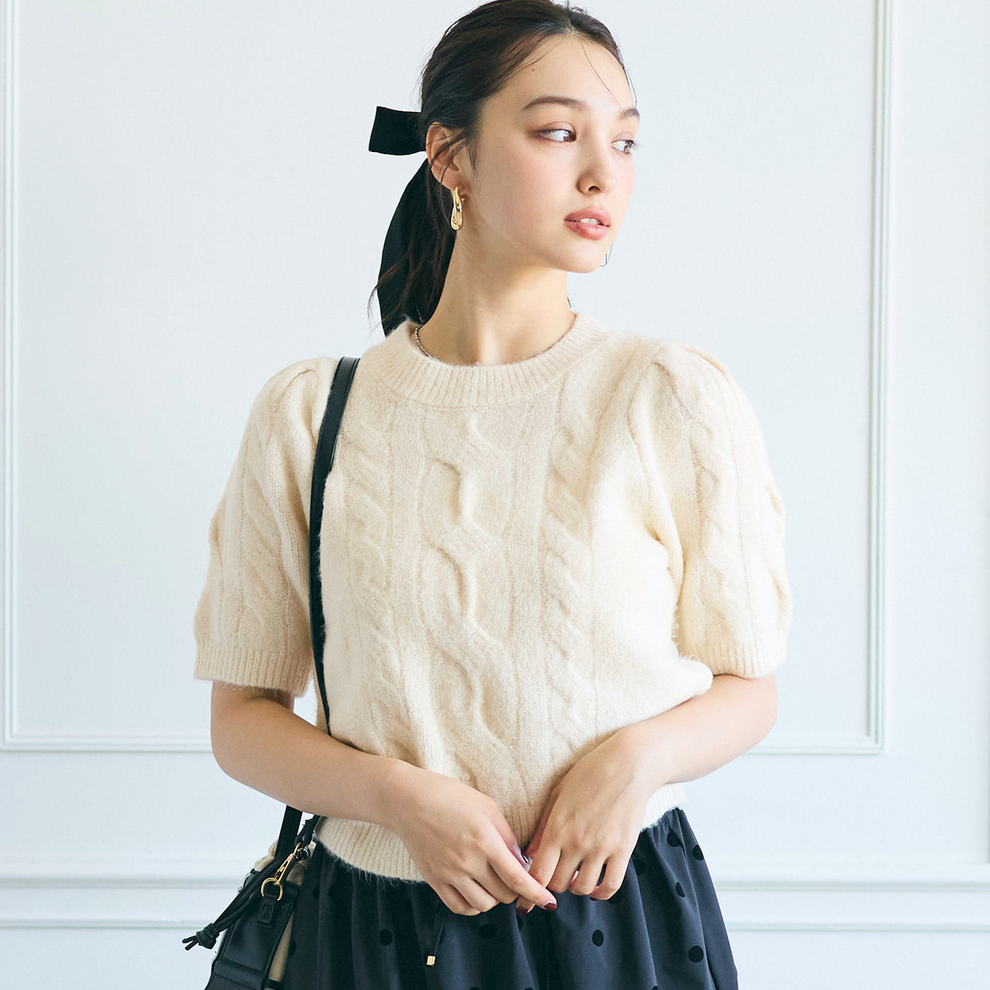 コカ coca ヤク風ケーブル半袖ニット （Ivory） Ivory