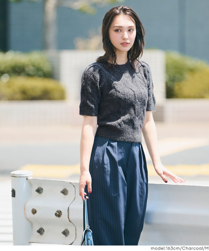 コカ coca ヤク風ケーブル半袖ニット （Ivory） Ivory