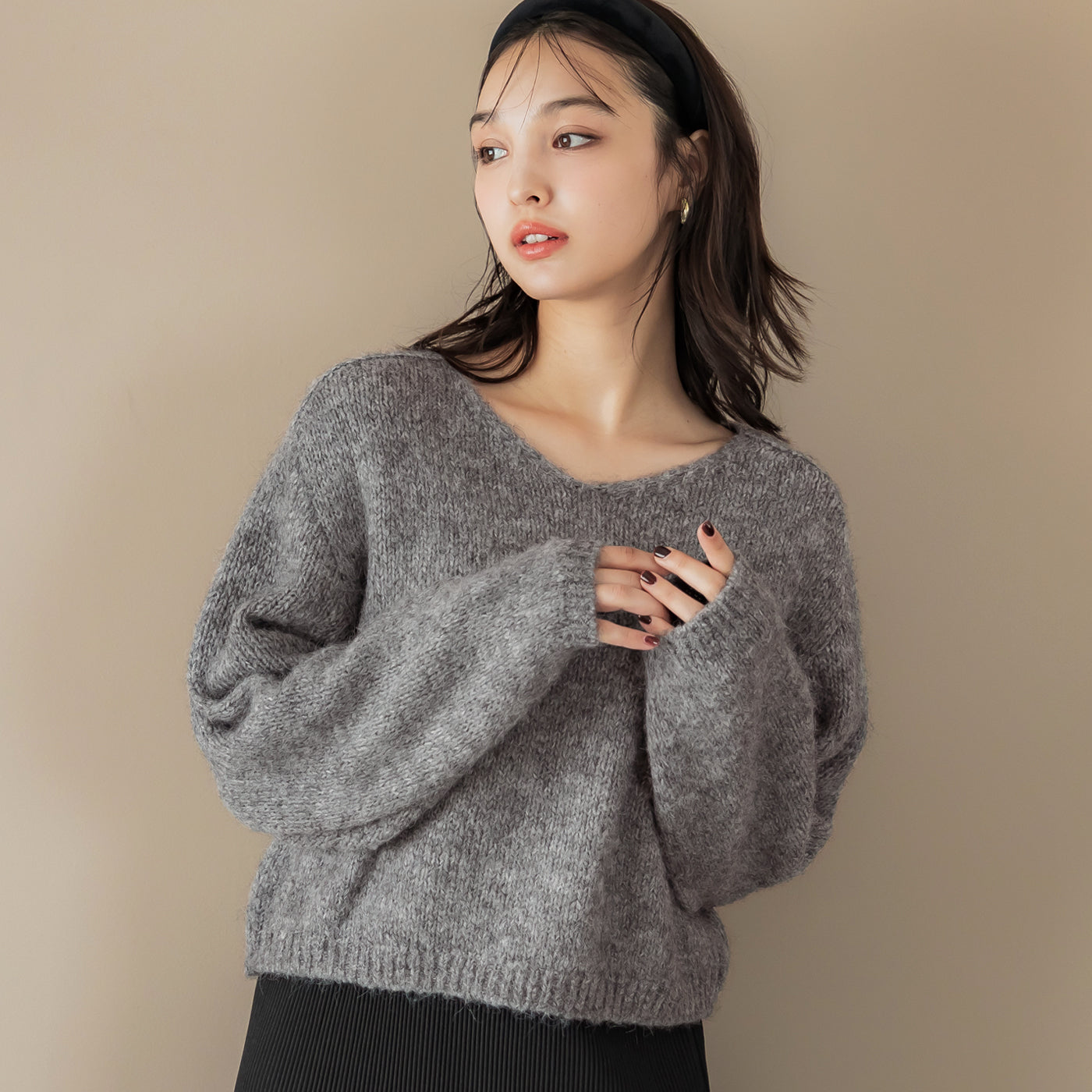 コカ coca Vネックニットトップス （Gray） Gray