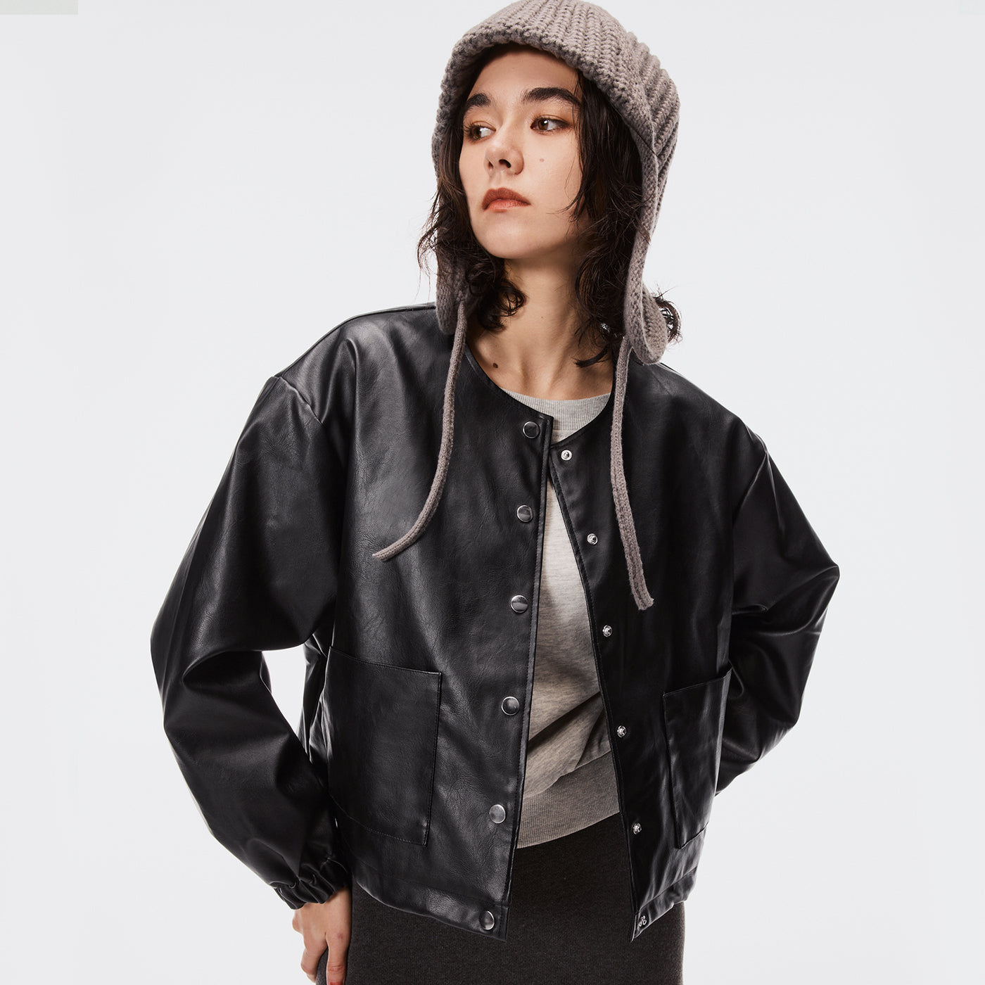 コカ coca フェイクレザーノーカラージャケット （Black） Black
