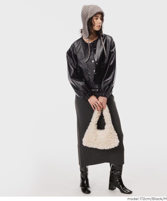 コカ coca フェイクレザーノーカラージャケット （Black） Black