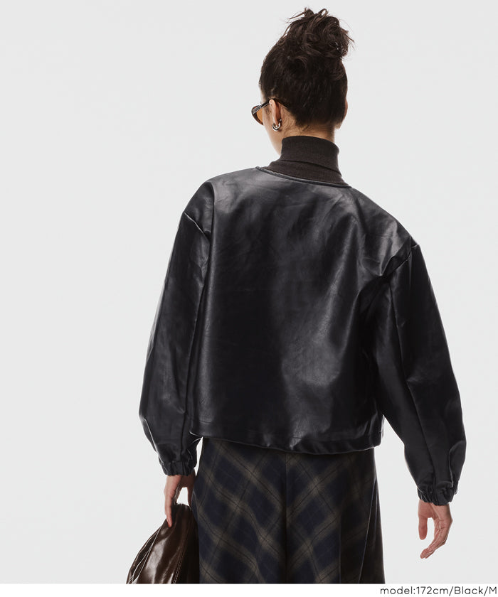 コカ coca フェイクレザーノーカラージャケット （Black） Black