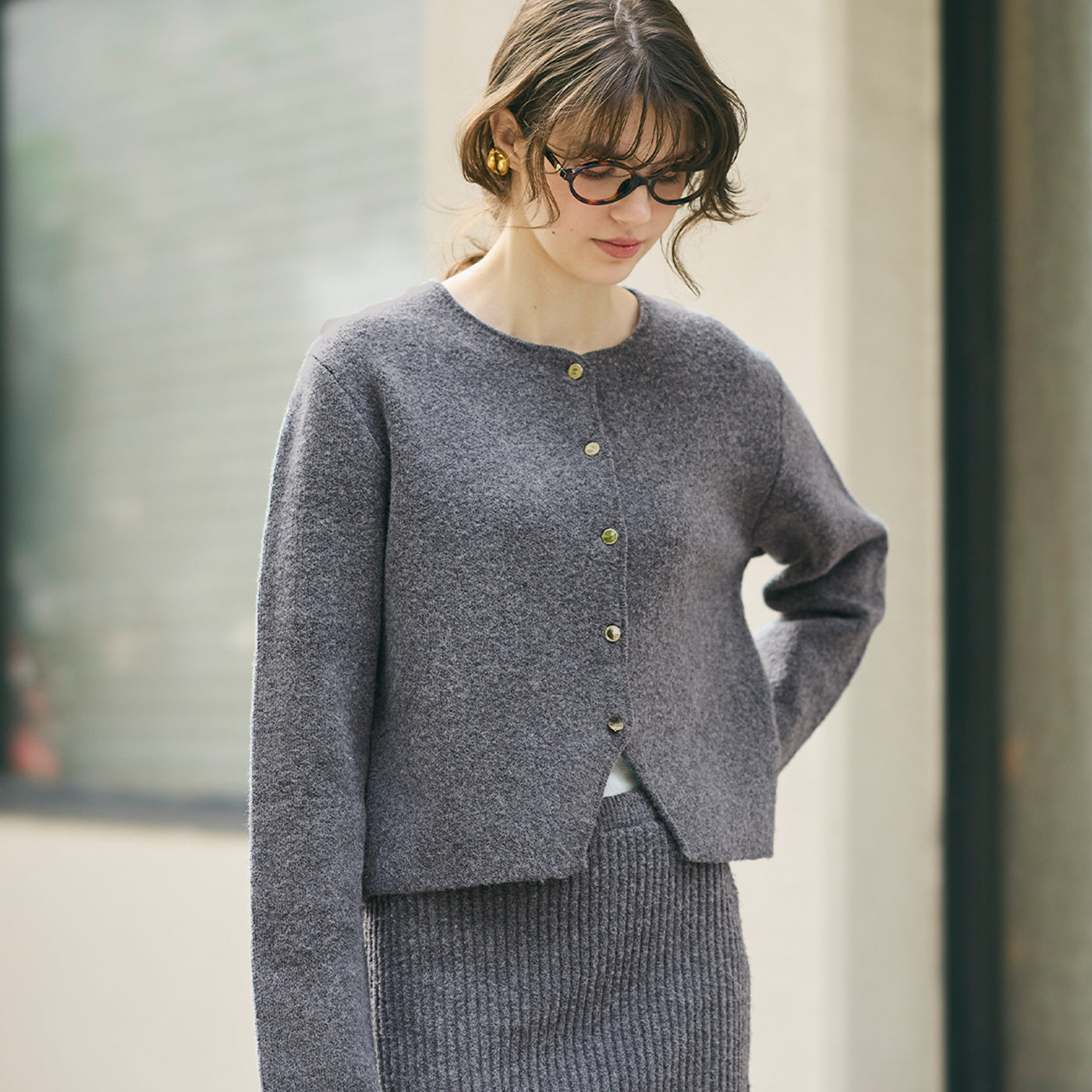 コカ coca 縮絨ニット金釦カーディガン （Gray） Gray