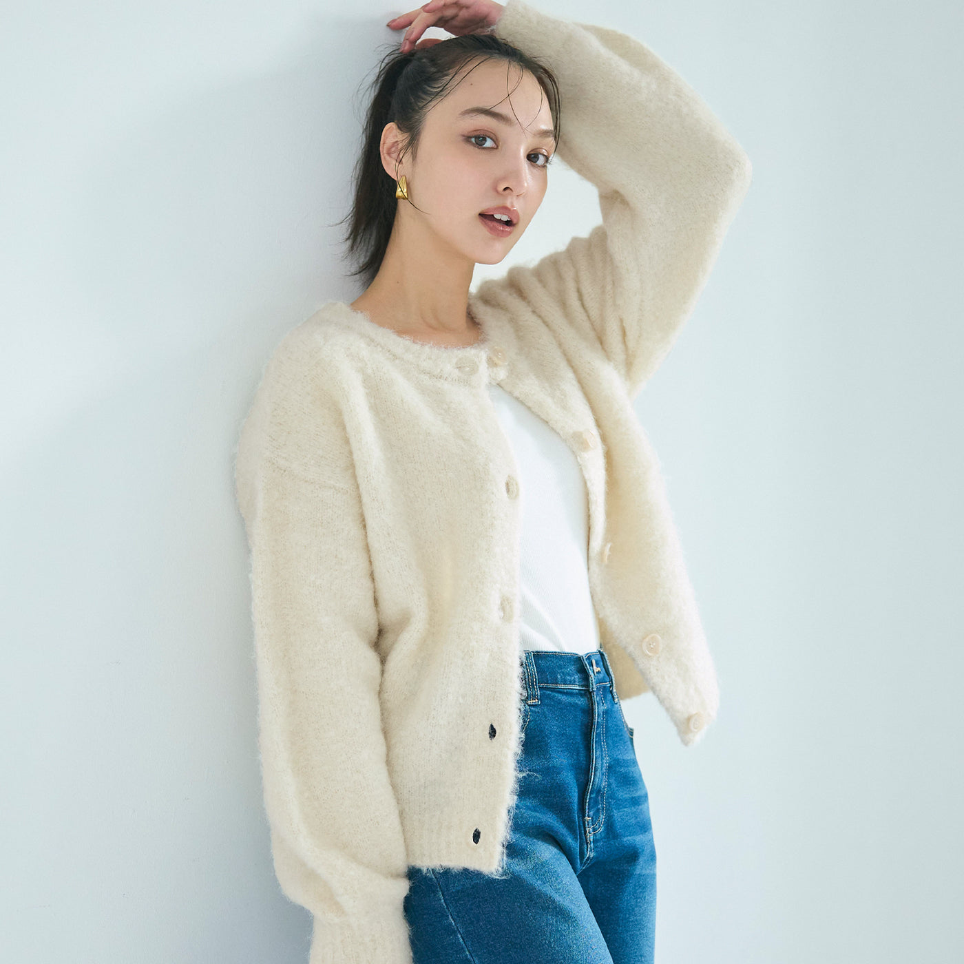 コカ coca ブラッシュドブークレカーディガン （Ivory） Ivory