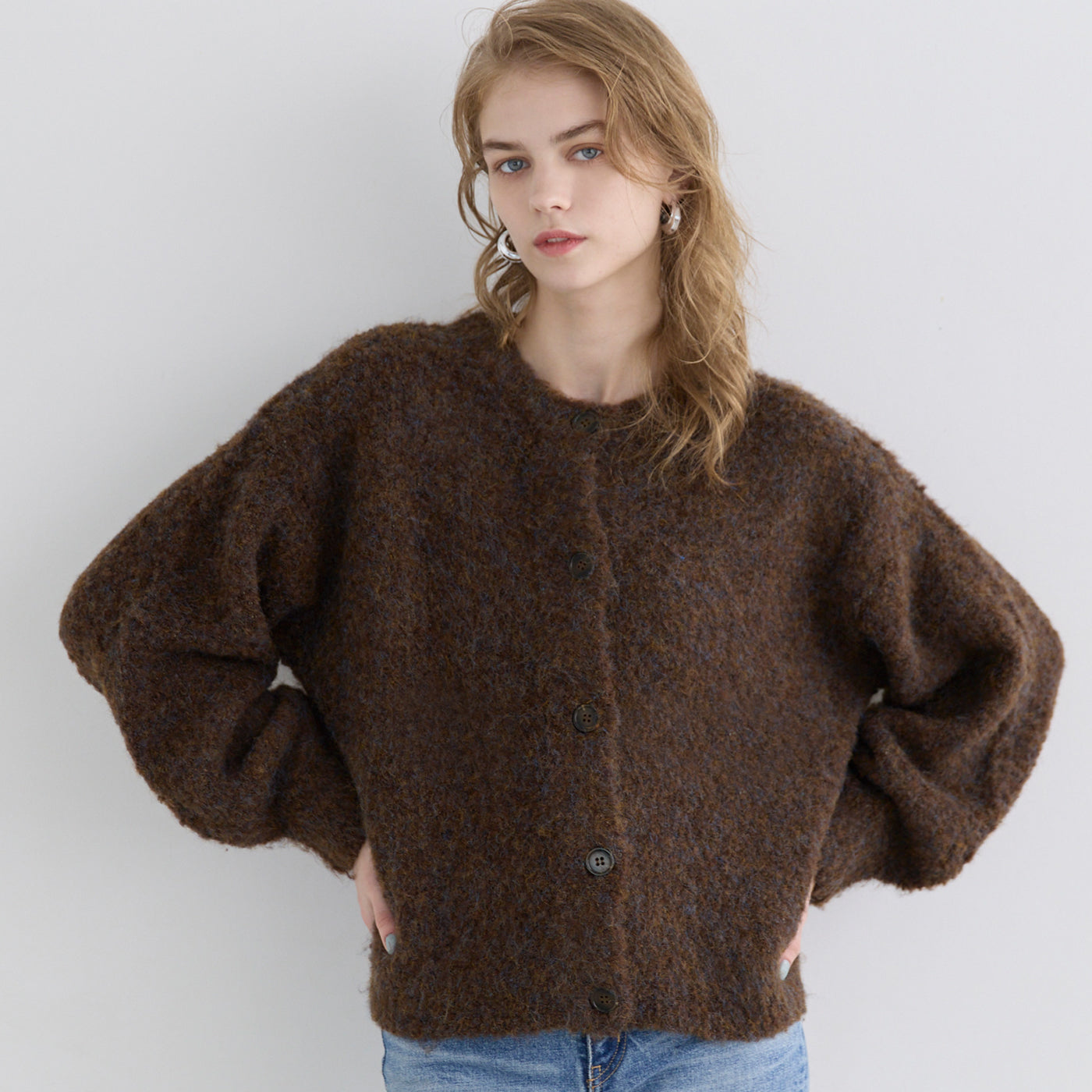 コカ coca ブラッシュドブークレカーディガン （Brown） Brown