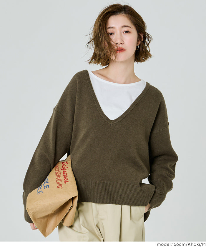 コカ coca ディープVネックニットトップス （Khaki） Khaki
