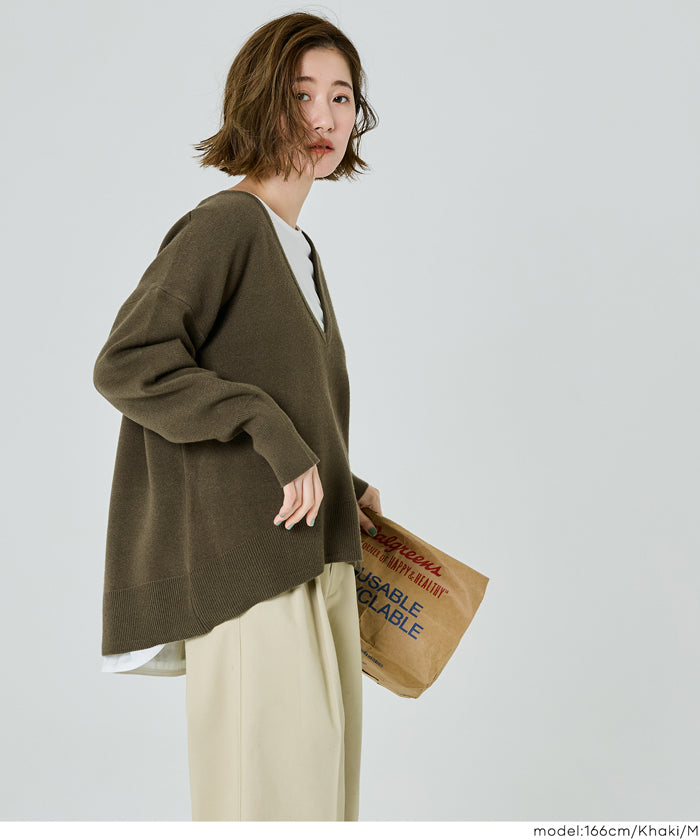 コカ coca ディープVネックニットトップス （Khaki） Khaki