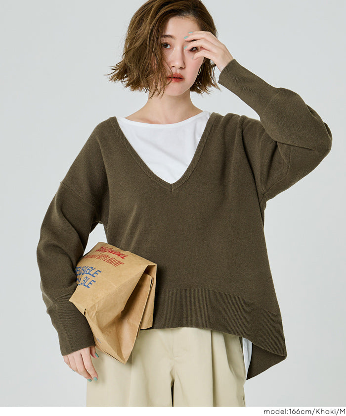 コカ coca ディープVネックニットトップス （Khaki） Khaki