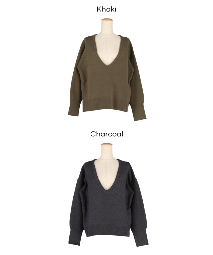 コカ coca ディープVネックニットトップス （Khaki） Khaki