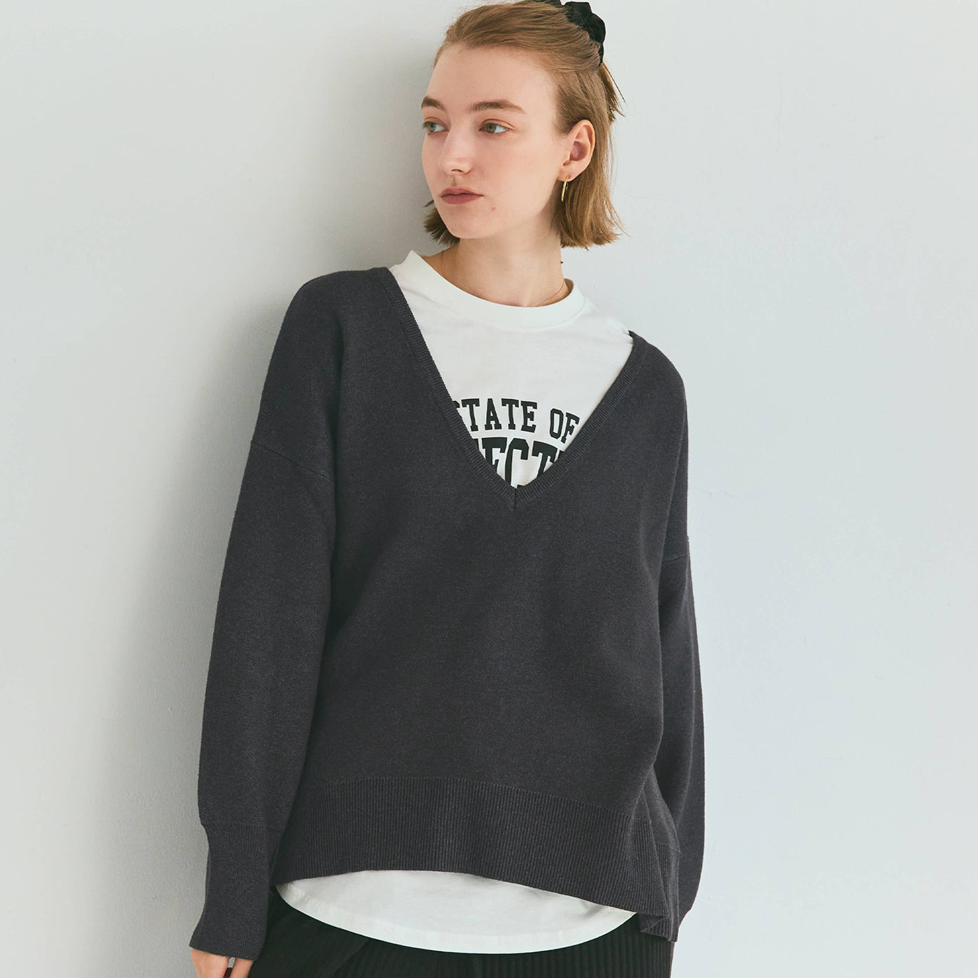 コカ coca ディープVネックニットトップス （Charcoal） Charcoal