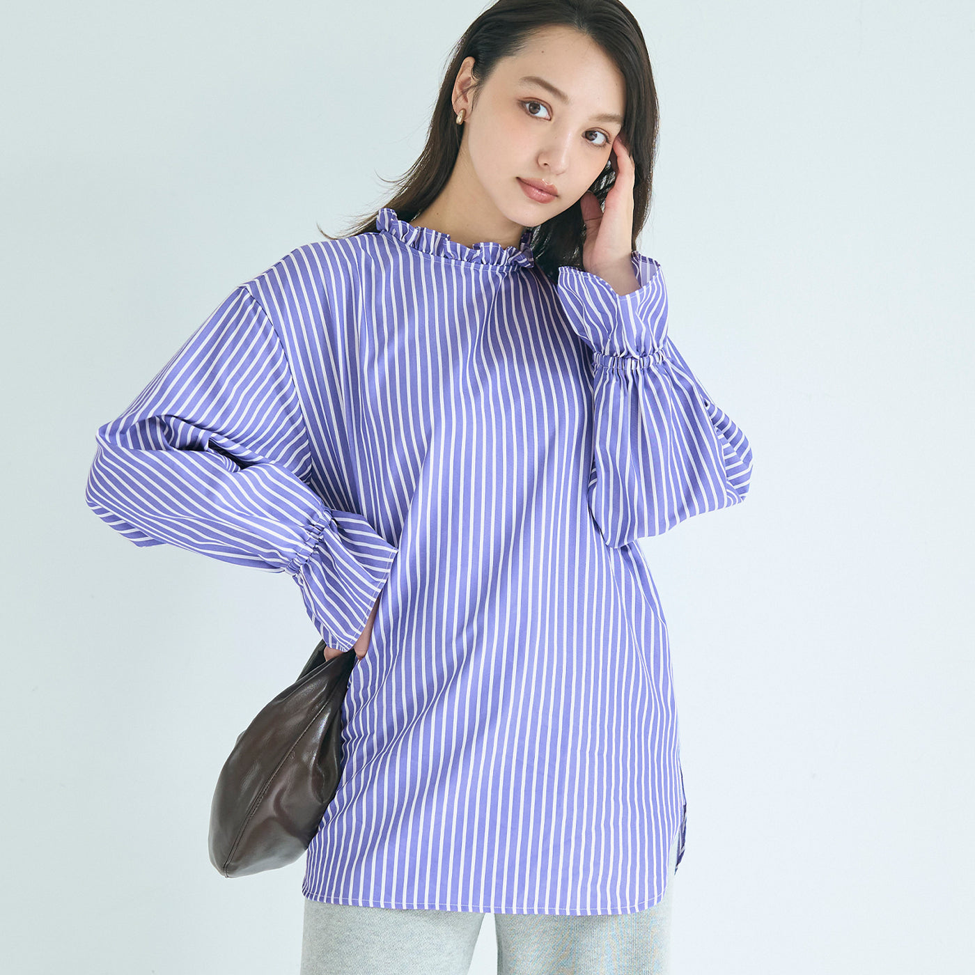 コカ coca スタンドフリルブラウス （Stripe） Stripe