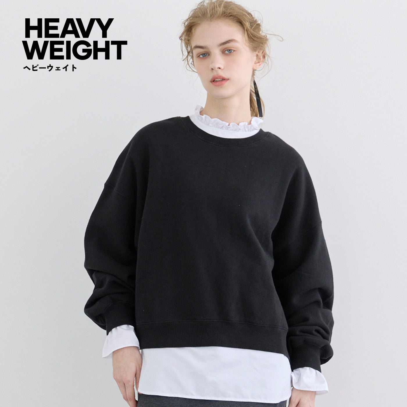 コカ coca ヘビーウェイト裏起毛ビンテージ加工無地スウェット （Black） Black